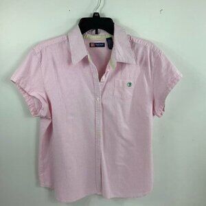 Womens Duck Head Button‎ Shirt Short Sleeve Pin Stripe Crop 2X JP